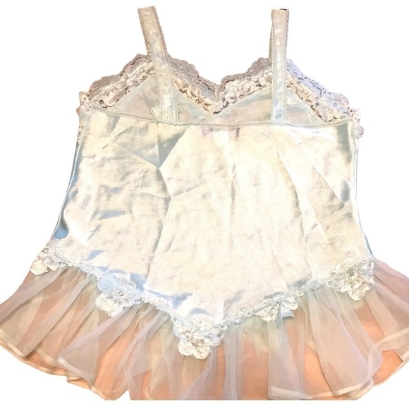 Vintage Beth Michaels Lingerie Top Camisole Mint Green Size Medium Satin Ruffle - Picture 2 of 8